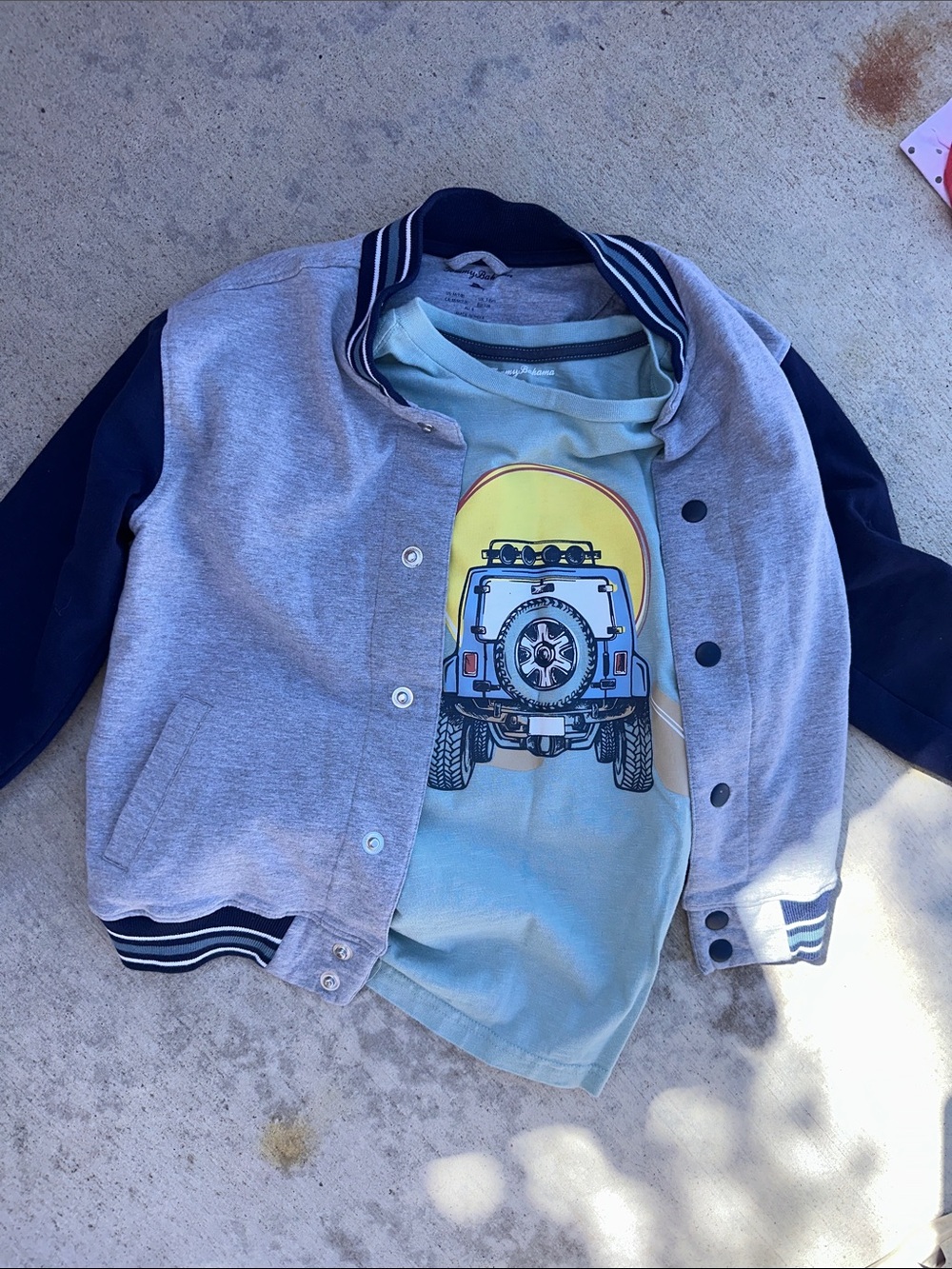 Tommy Bahama Boys Casual Varsity Jacket with Blue Graphic Tee Set